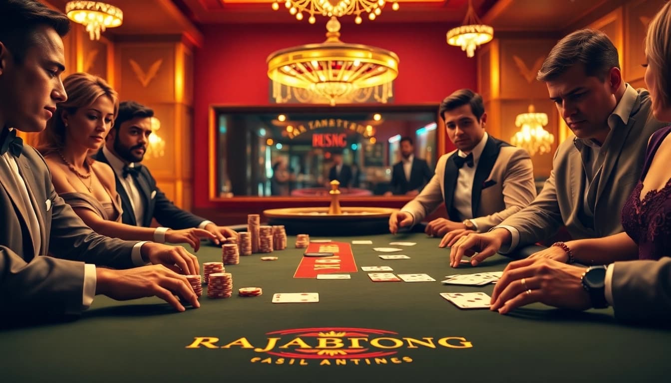 RAJABARONG offers thrilling poker action at a luxurious casino table with players engaged.