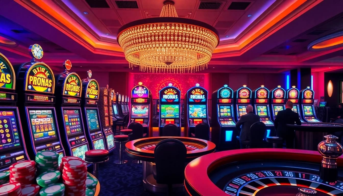 Players enjoying the thrilling slot88 games at a luxurious casino with vibrant machines.