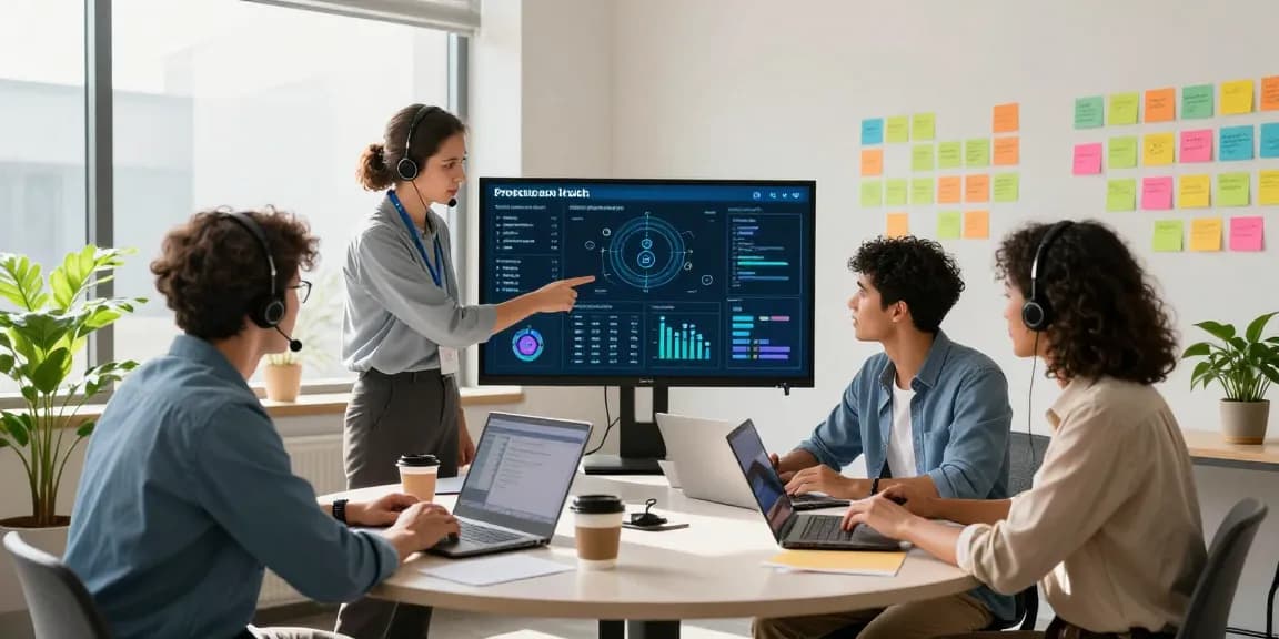 Team collaborating on small business it support services in a modern office.