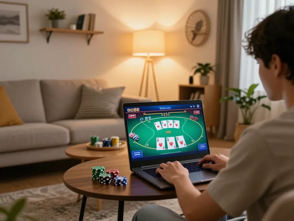 Engaged player enjoying poker on sc88 nhà cái during a cozy home gaming session