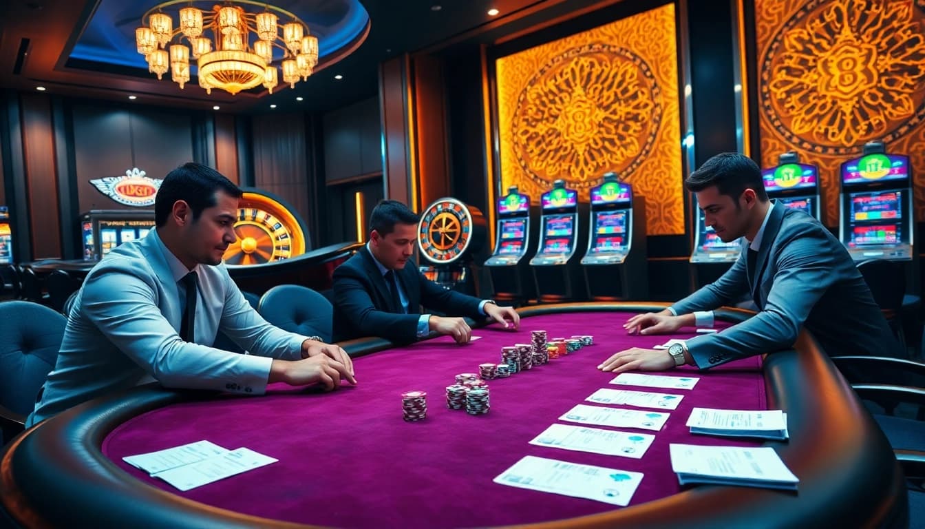 Experience high-stakes play at uu88’s luxurious casino with vibrant poker chips and roulette.
