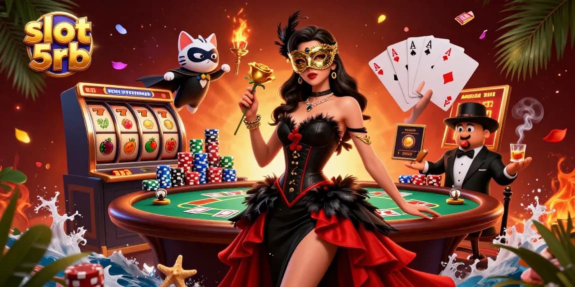 Experience excitement in slot 5rb with a glamorous casino scene filled with vibrant gaming elements.