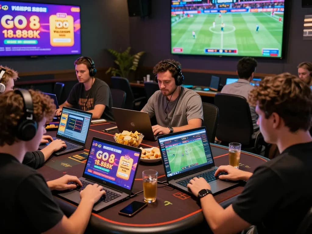 Exciting online gambling experience with diverse players enjoying GO 8 games and promotions.