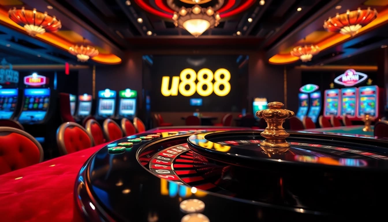 Players engaging at the u888 casino's luxurious roulette table, filled with anticipation and excitement.