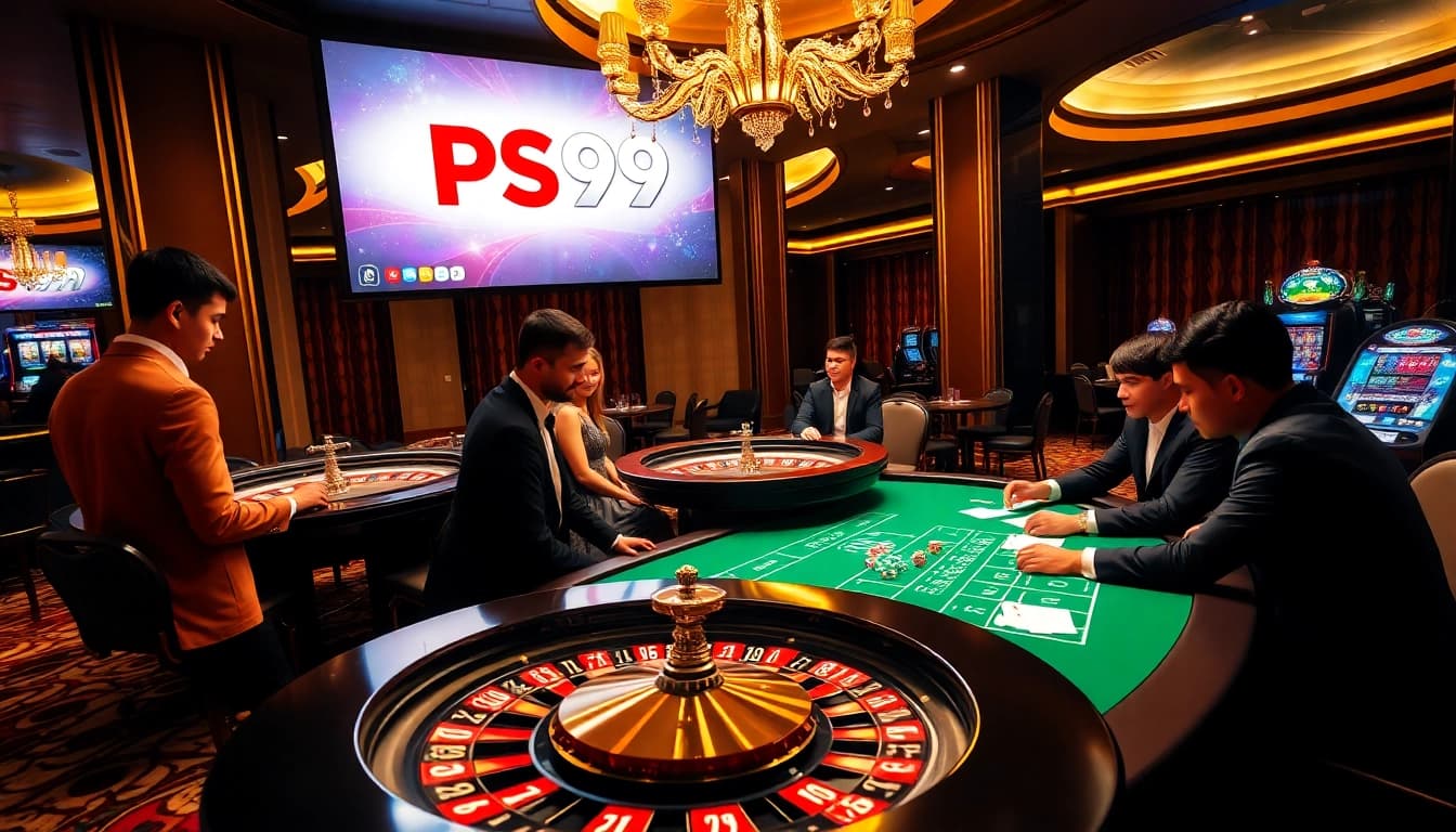 Players strategizing at a table while engaging with PS99's online gambling experience.