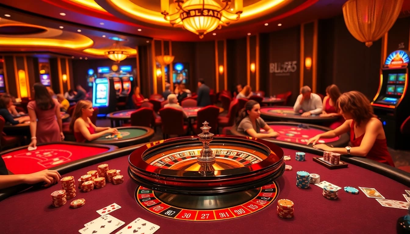 Players strategizing their bets at the BL555 casino tables, showcasing the excitement of gambling.