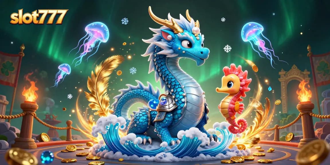 Experience thrilling wins at slot777 with a magical 3D illustration of ocean-themed casino chaos.
