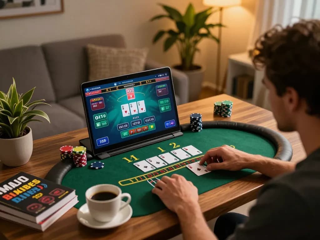 Player practicing responsible gambling strategies on tg88 casino app at home.