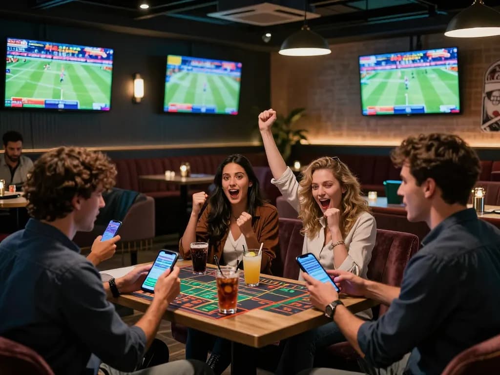 Experience the excitement of placing bets at 28bet sports betting lounge with vibrant screens and camaraderie.