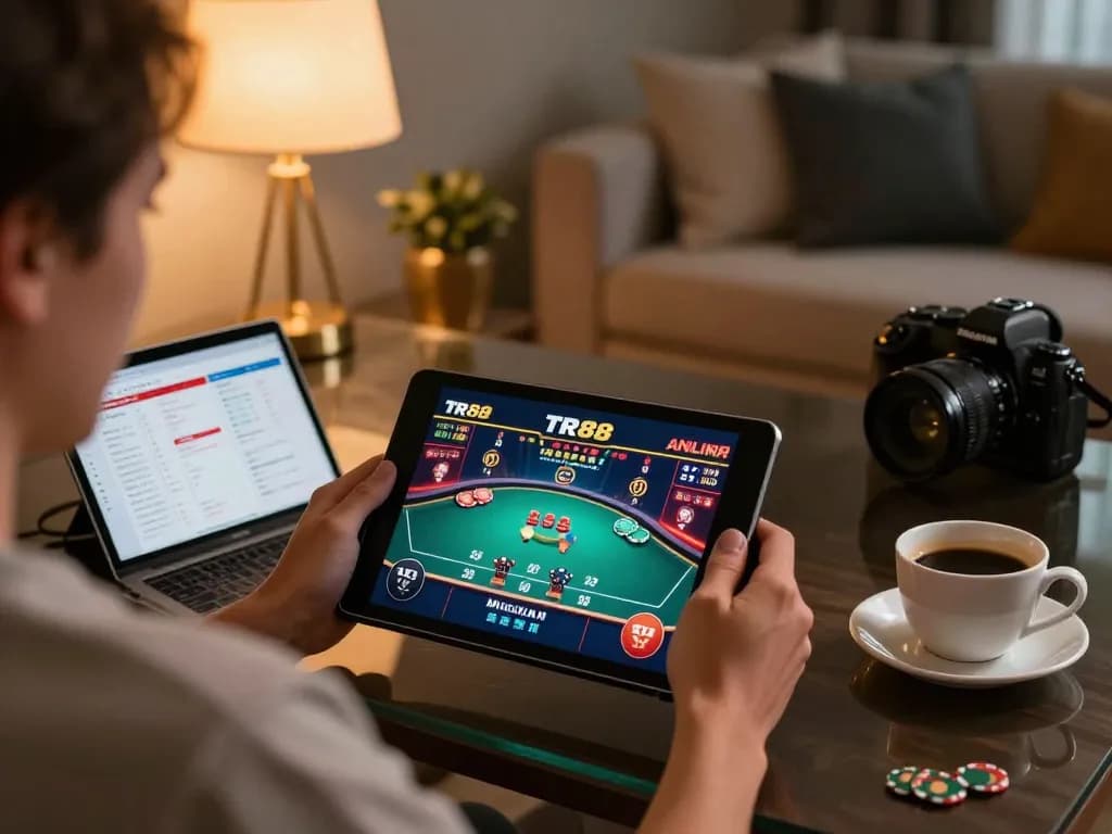 Engaging in dynamic poker gameplay on TR88 while enjoying a cozy home environment.