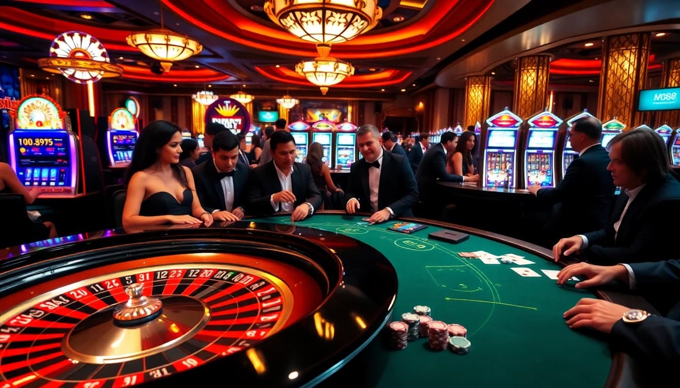 MM88 players enjoying an exciting casino experience at a vibrant roulette table.