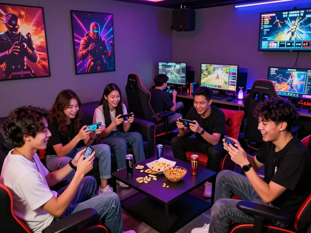 Friends enjoying gaming together at mantra88 in a lively atmosphere filled with excitement and competition.