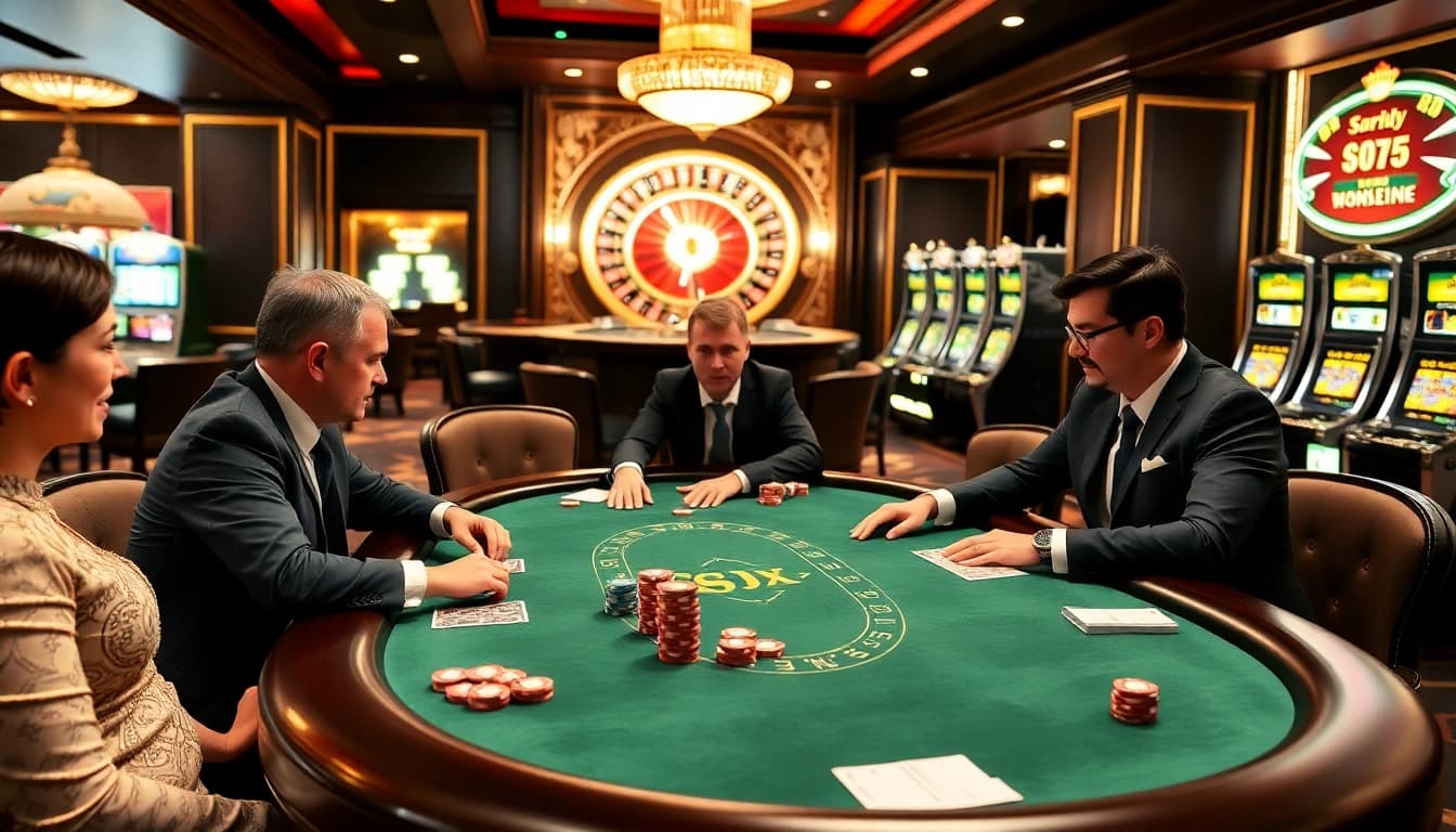 s88vip players enjoying a thrilling poker game at a luxurious casino table with vibrant chips.