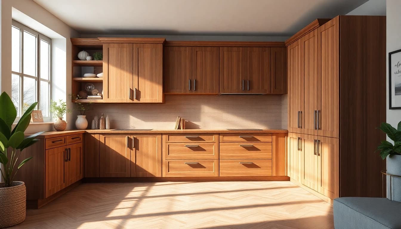 Beautiful custom cabinet accentuating a modern home interior with elegant wood textures.