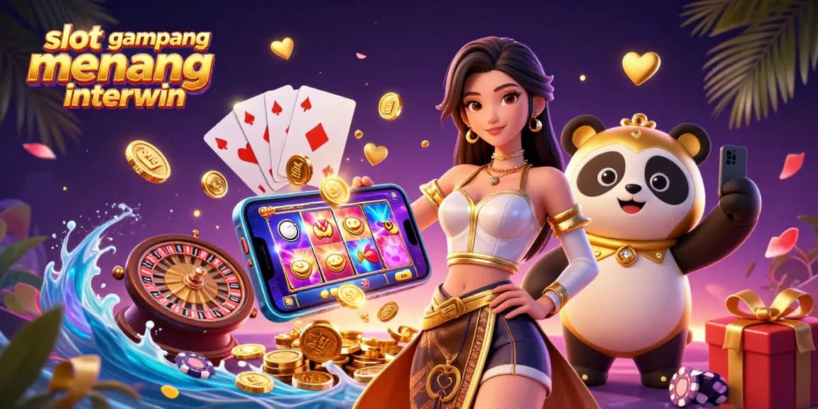 Spin and win big with slot gampang menang interwin in this festive 3D casino illustration.