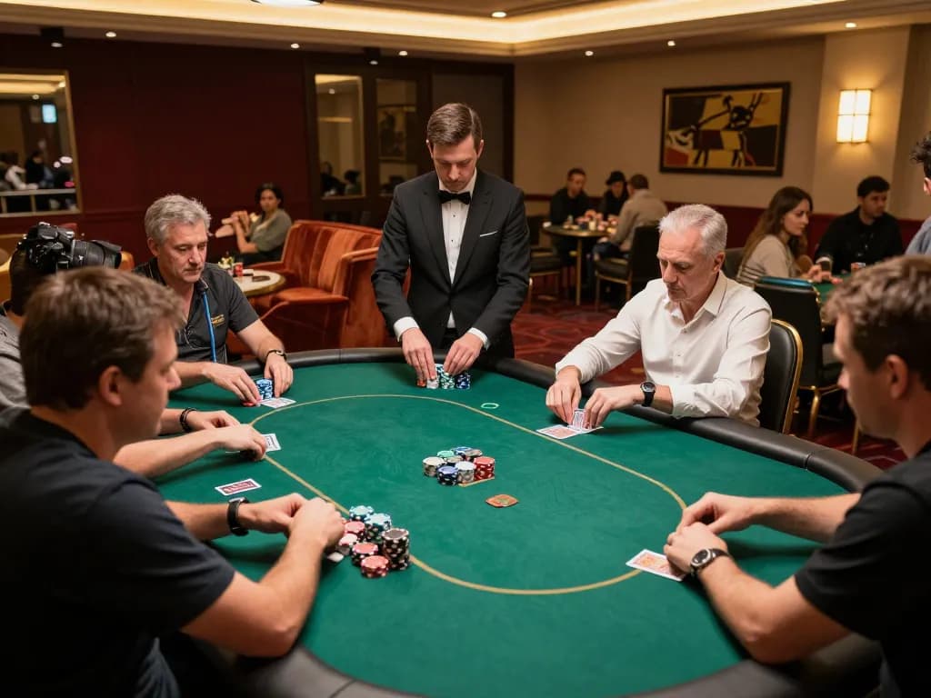 Players strategically engaging in a game of poker, with giường bệnh nhân nearby ensuring comfort and accessibility.