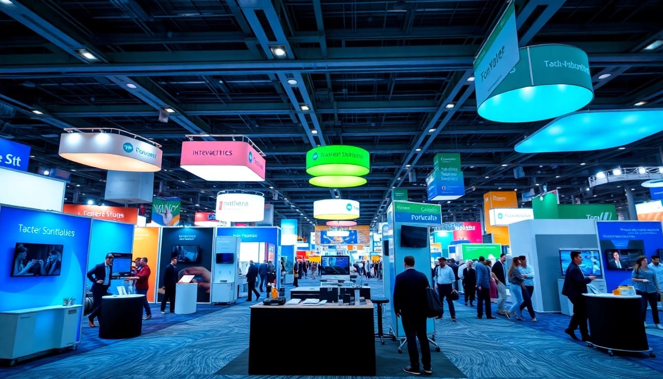 Engaging trade show displays showcased in a bustling expo environment.