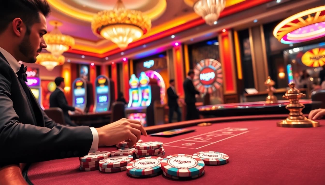 Naga99 poker scene showcasing enthusiastic players and vibrant casino atmosphere.