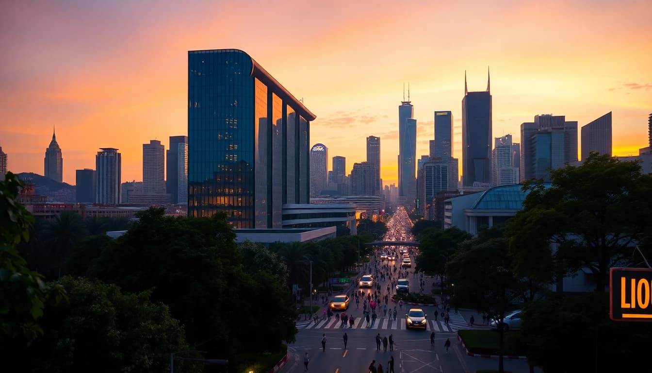 Showcasing innovation in the city, 79king architecture illuminates the skyline at dusk.