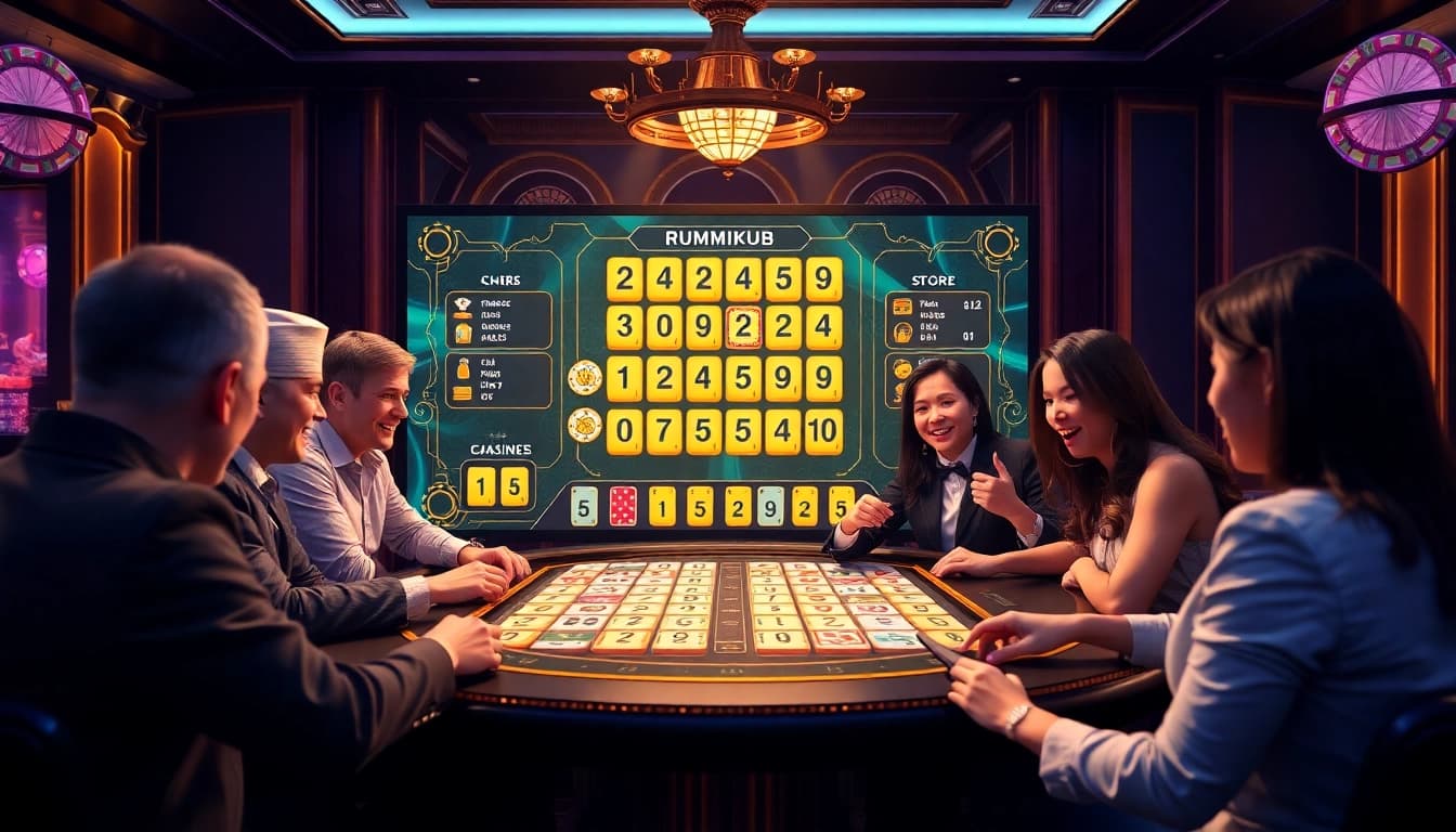Engage in רמיקוב אונליין with vibrant colors and a luxurious casino vibe showcasing exciting gameplay.