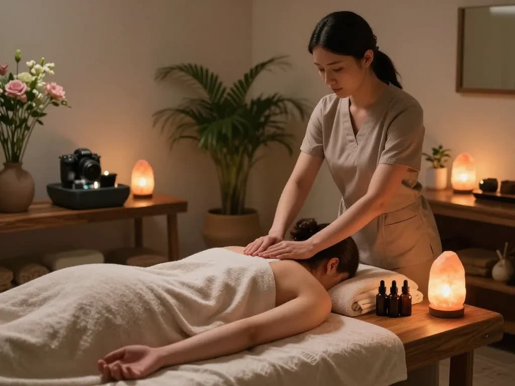 Relaxing 삼성동마사지 therapy room with soothing ambiance and aromatherapy.