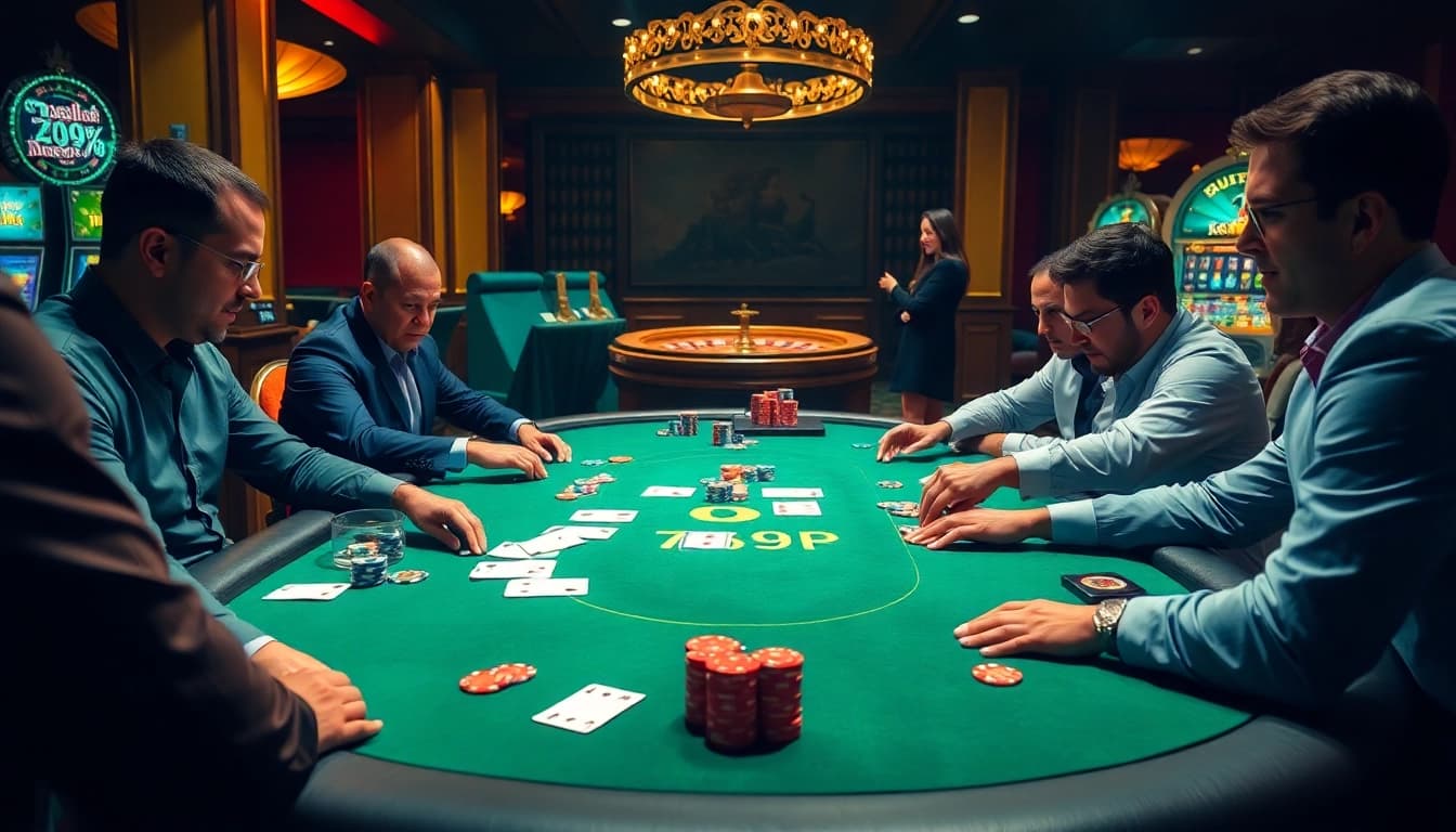 Experience the thrill of 789P at a luxurious poker table with vibrant chips and intense gameplay.