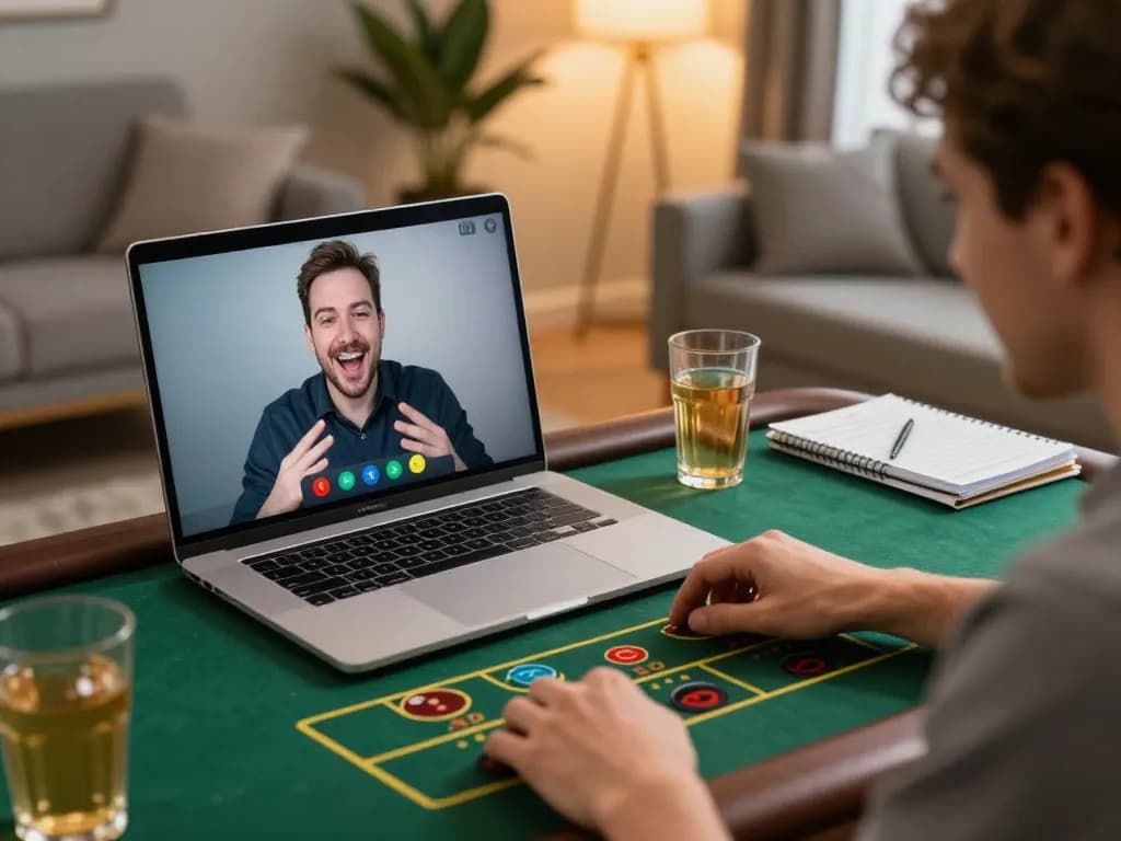 MIG8 user enjoying live dealer games on a laptop in a cozy home environment