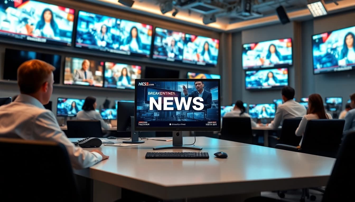 Captivating news scene showcasing professionals reporting the latest news updates.