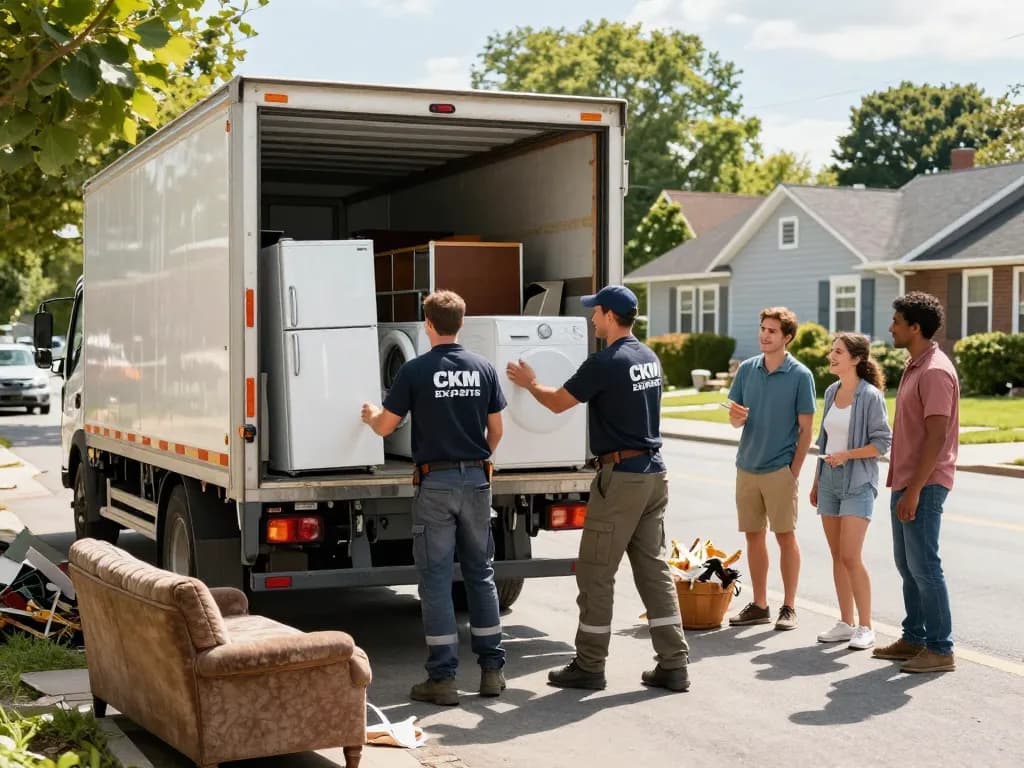 Junk removal Bergen County scene with professionals efficiently clearing appliances and furniture.