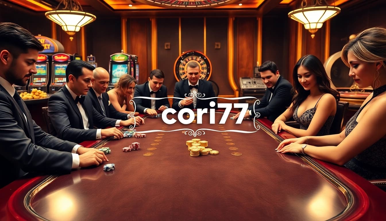 Experience the excitement of gori77 with a high-stakes poker game amidst elegant casino decor.