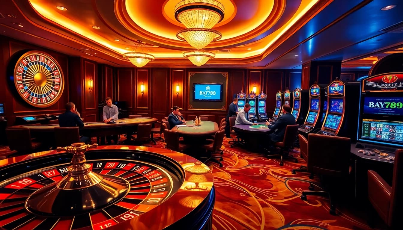 Exciting players enjoying games at Bay789 casino with professional dealers, enhancing the online gambling experience.