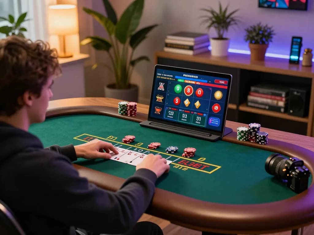 S666 player engaging in live blackjack at a cozy home desk scene