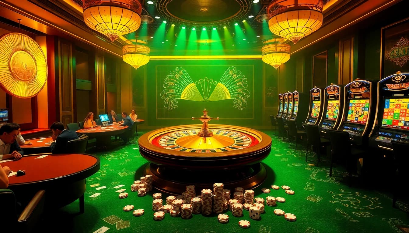 Experience the thrill of indoxxi at a bustling casino, featuring poker tables and vibrant slot machines.