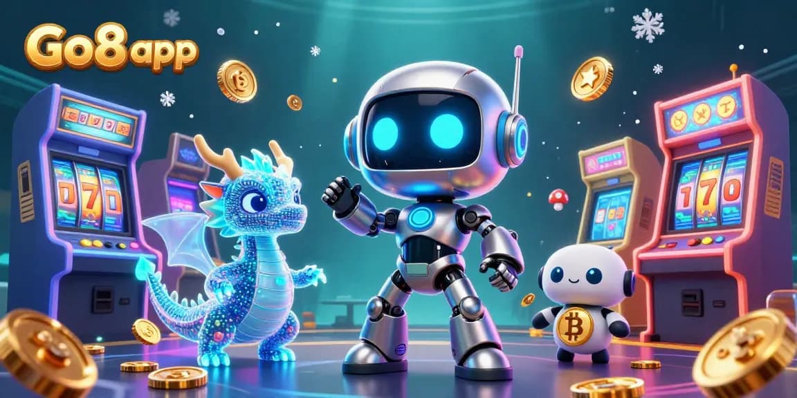 Engage with the exciting Go8 app, featuring a vibrant casino scene with neon characters and dynamic gaming elements.