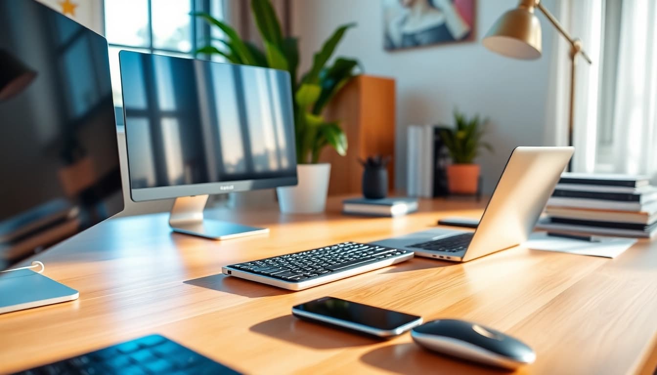 Maeden's creative workspace design showcasing modern technology and cozy elements.
