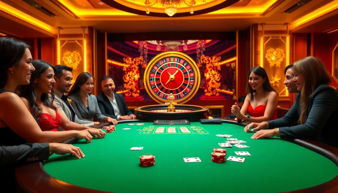 Players enjoying their game at mu88 casino with vibrant colors and elegant decor.