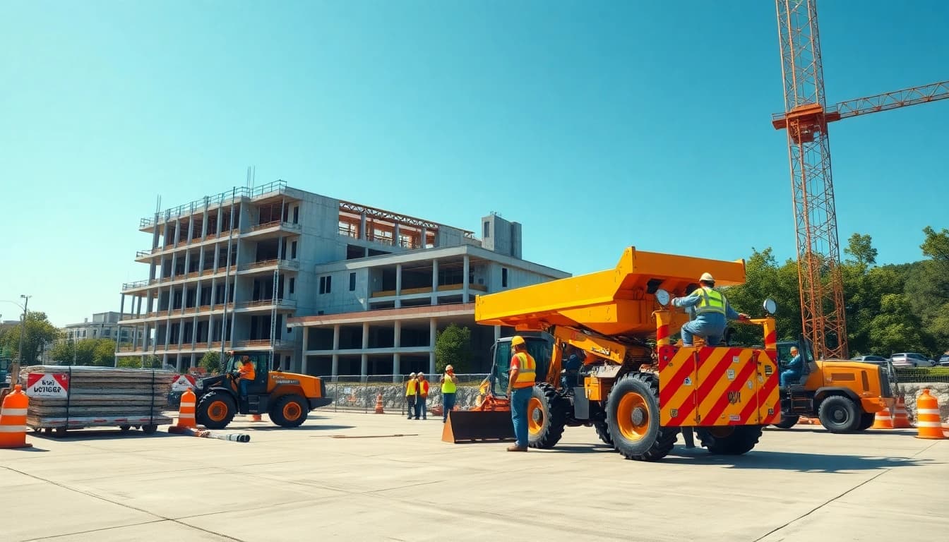 Workers of a New Jersey Commercial General Contractor operating machinery at a construction site.