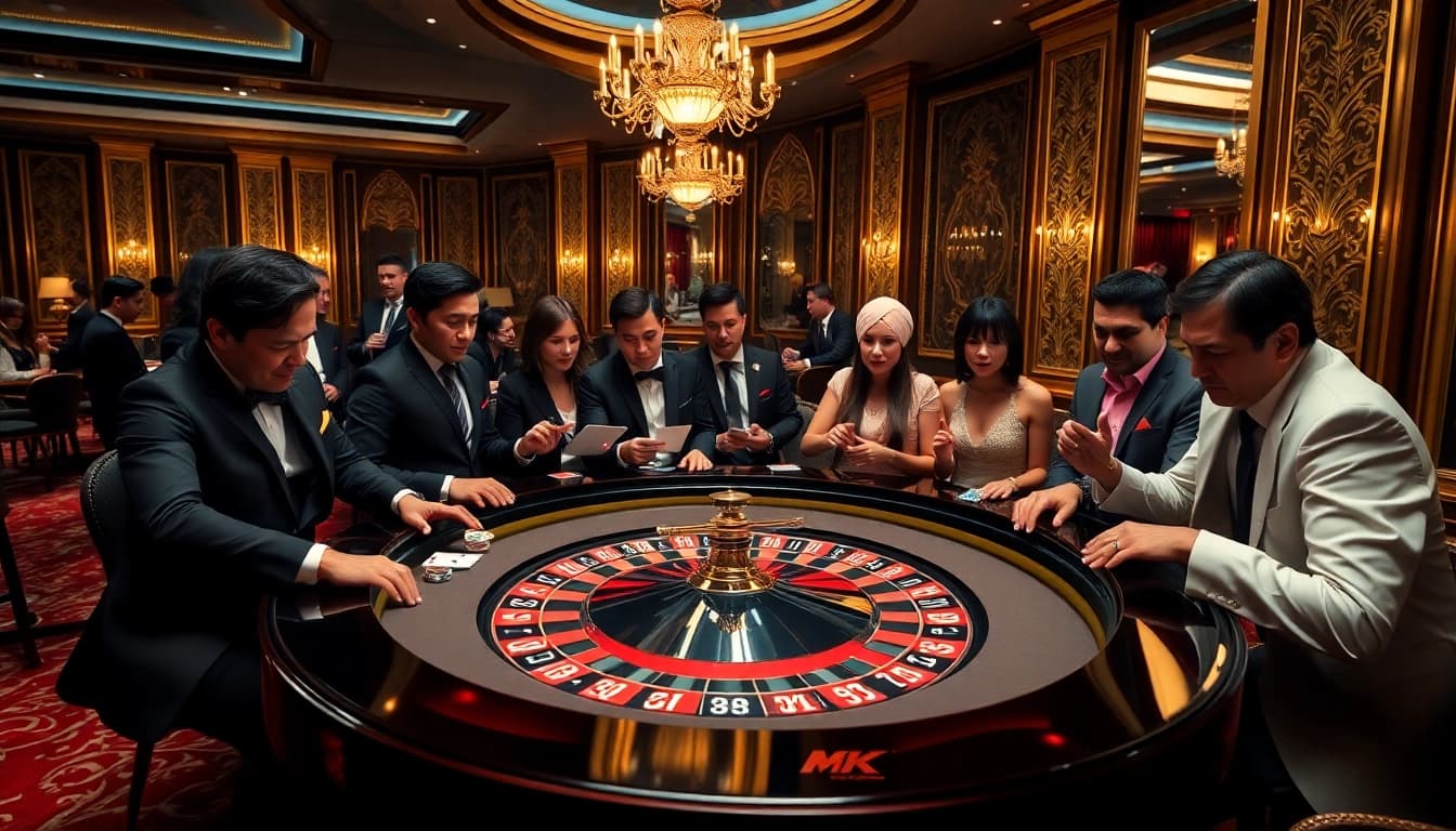 Experience the thrill of high-stakes gaming at the MK 8 casino table, featuring elegant decor and dynamic players.
