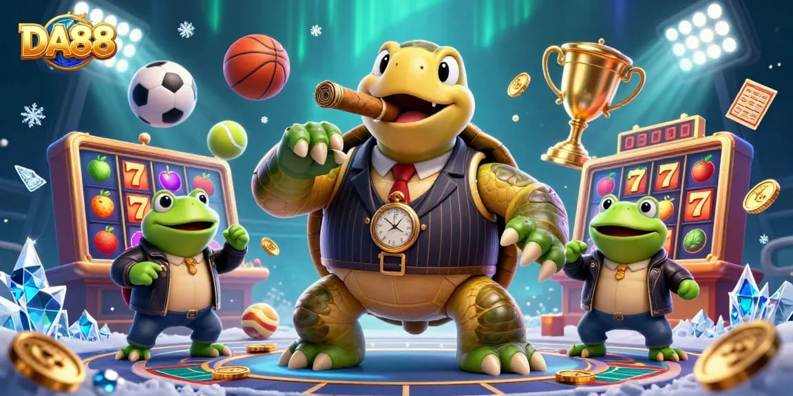 Experience the thrill of DA88 with a vibrant, energetic casino scene animation featuring unique characters and game elements.