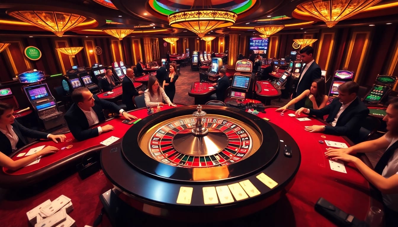 Luck8 casino players engaging in a high-stakes game at a lavish roulette table.