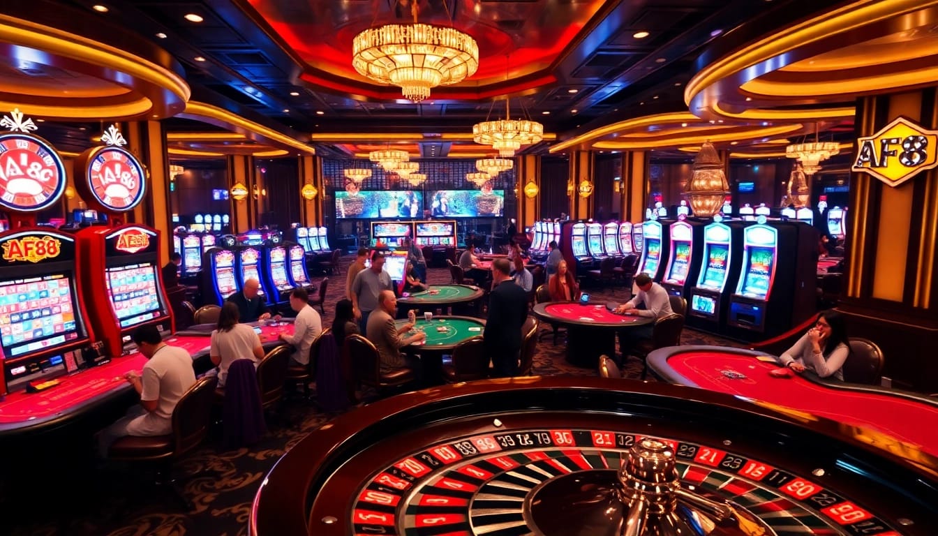 Engaging scene of players at a casino table featuring AF88 poker chips and strategies.