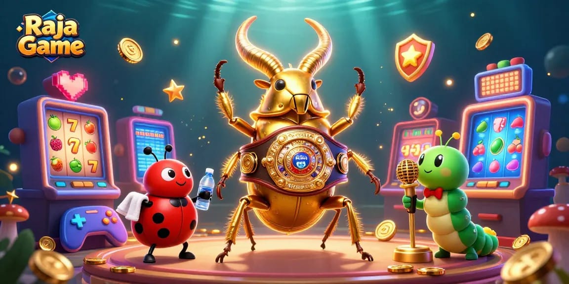 Engage with exciting Raja Game mechanics, featuring slot machines and dynamic characters in a vibrant casino scene.