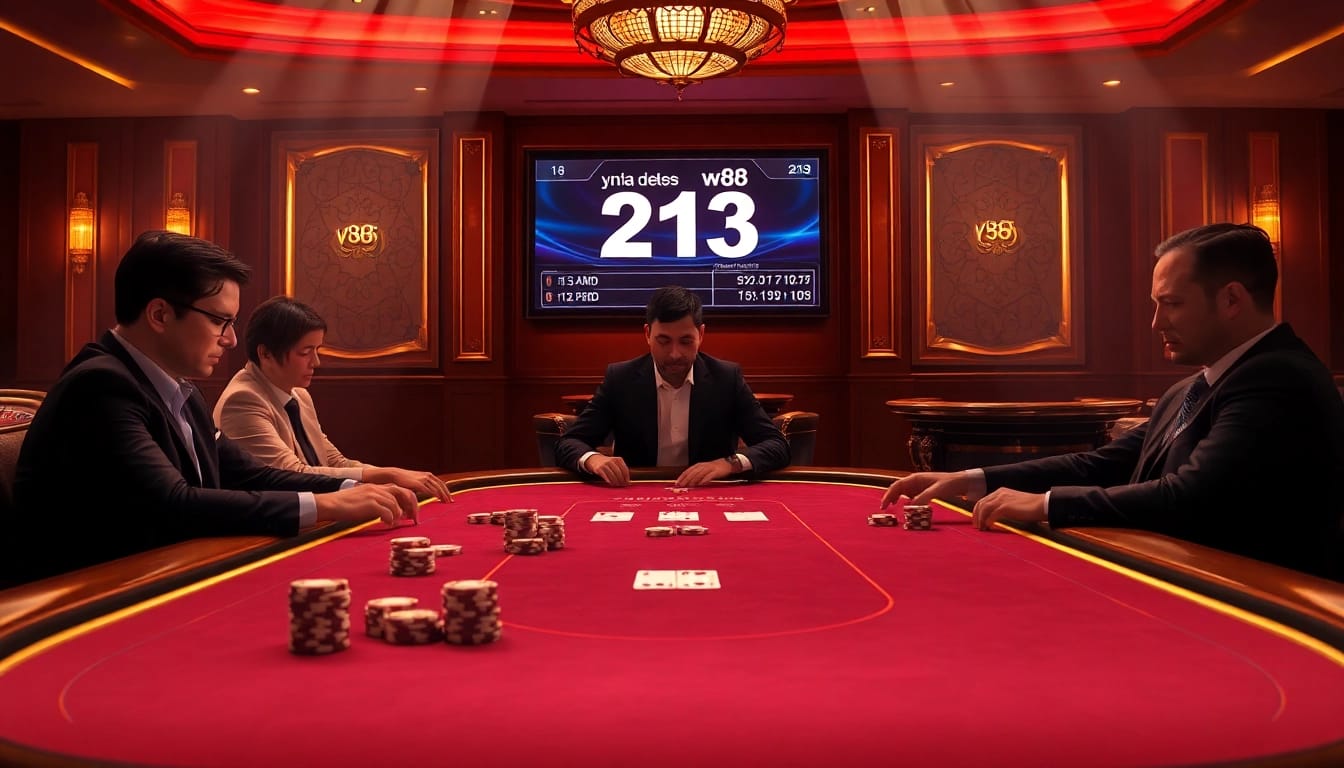 Experience the thrill of high-stakes poker with 'w88 213', featuring elegant players and premium casino ambiance.
