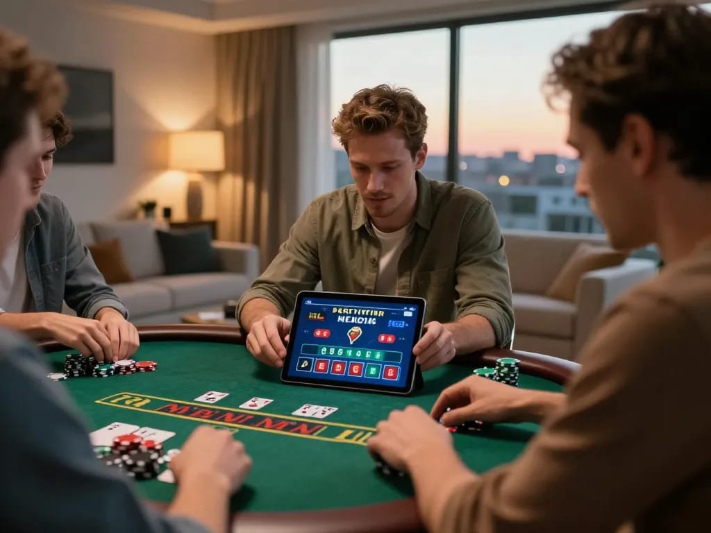 Player focused on live dealer blackjack game at home using 388bet app, showcasing strategic gameplay.