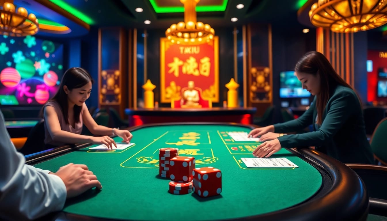 Experience the thrill of Tài Xỉu with interactive gameplay at https://taixiumd5.fan/, showcasing vibrant casino elements.