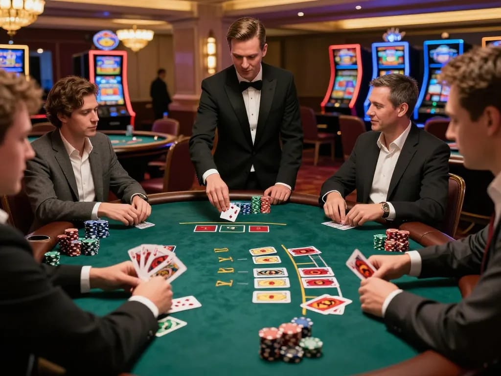 Exciting blackjack action at a tg 88 casino table with players strategizing their bets