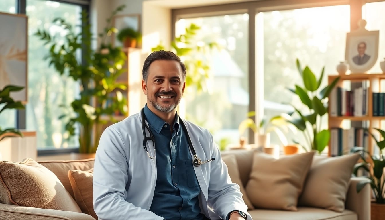 Engaged psychiatrist in Dubai offering support in a tranquil office environment.