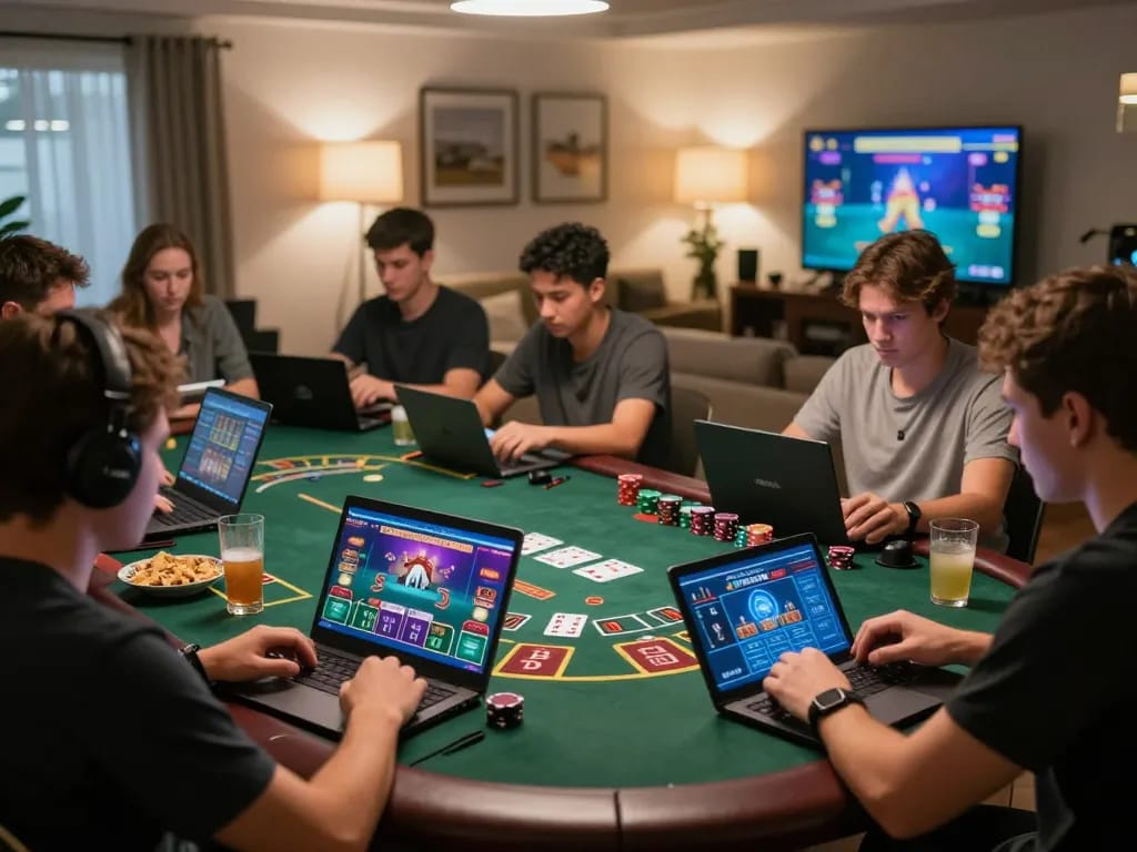 Players enjoying an exciting game of blackjack on open88 platforms in a comfortable home setup.