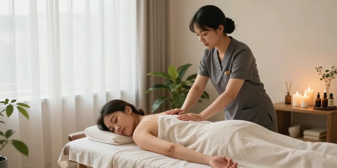 주안출장마사지로 편안함을 제공하는 마사지 치료사와 고객의 모습
