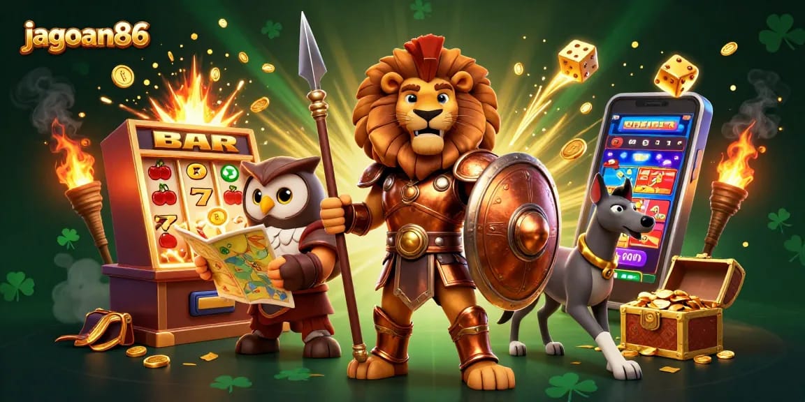 Engage in thrilling gaming experiences with jagoan86 featuring a dynamic 3D casino illustration.